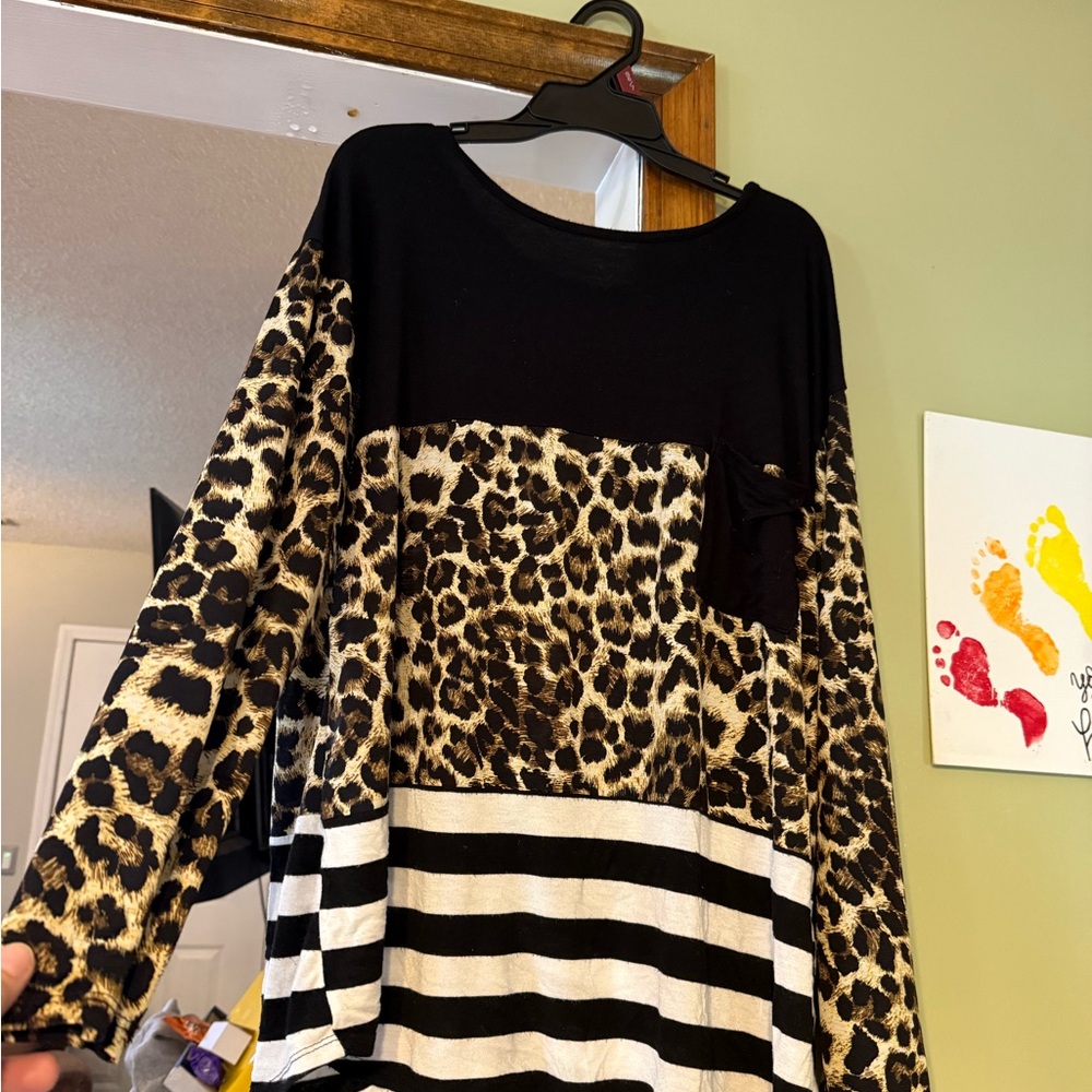 Chic Leopard and Stripe Women's Blouse